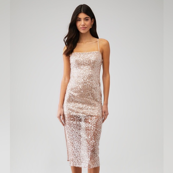 NWT ASTR the label Sequin Jewel Dress in MEDIUM -  Nude - Picture 2 of 12